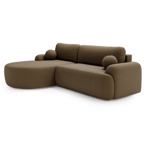 BRĄZOWY NAROŻNIK DO SALONU AGAT L Z PÓŁOKRĄGŁĄ OTOMANĄ LAMBI - PÓŁRPOFIL